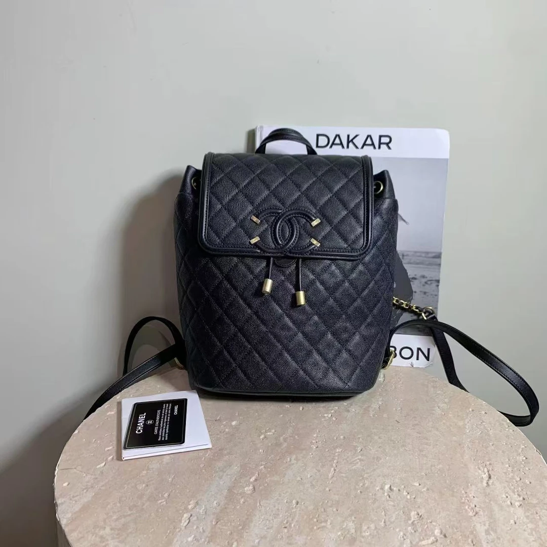 95新 Chanel/香奈儿 壹臻中古/黑金荔枝双肩包 25开 29432962