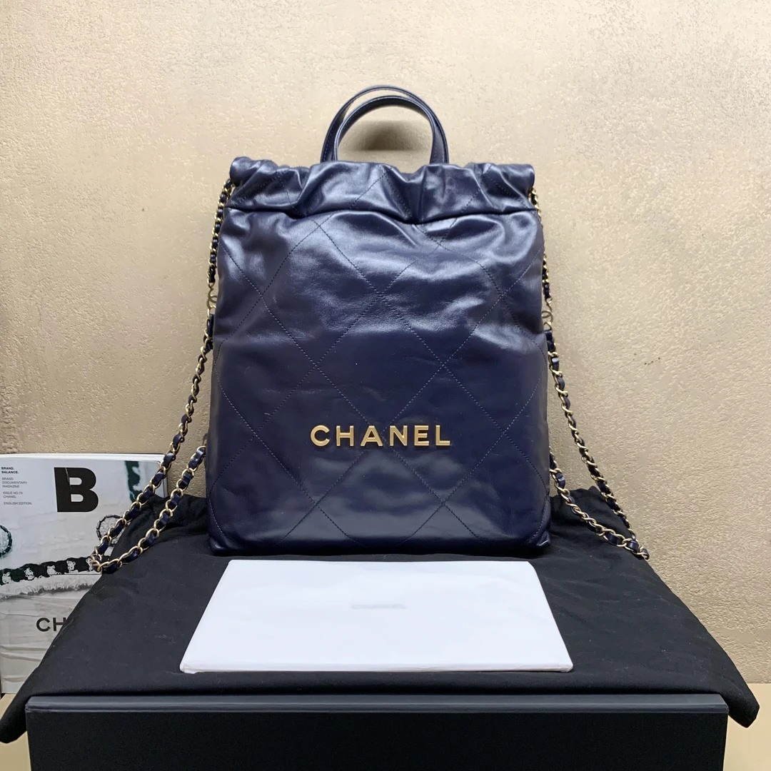 99新 Chanel/香奈儿 壹臻中古/ 23p蓝金22bag双肩包 / 19324076