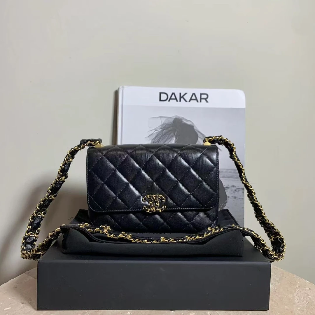 95新 Chanel/香奈儿 壹臻/23K黑金牛宽肩带风琴包 48582229