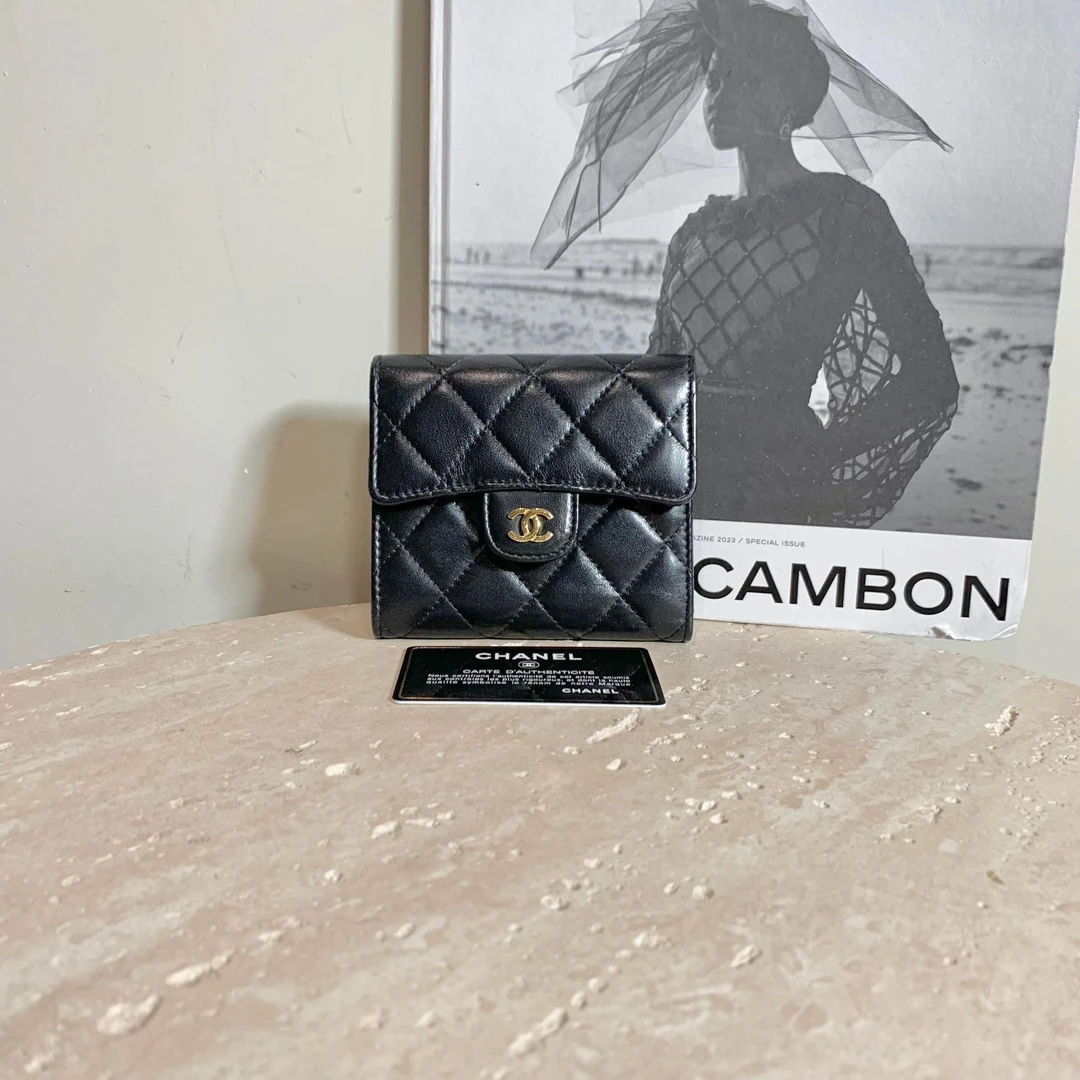 95新 Chanel/香奈儿 壹臻/95新黑金羊折叠钱包 25开 26882869