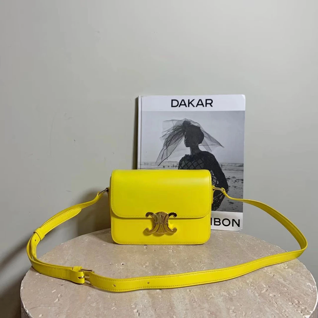95新 Celine/思琳 壹臻中古/黄色凯旋门金扣box包 teen 80287224