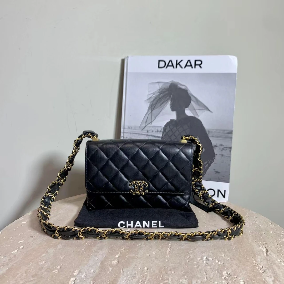 99新 Chanel/香奈儿 壹臻中古/23K黑金宽肩带风琴单肩包 14622980
