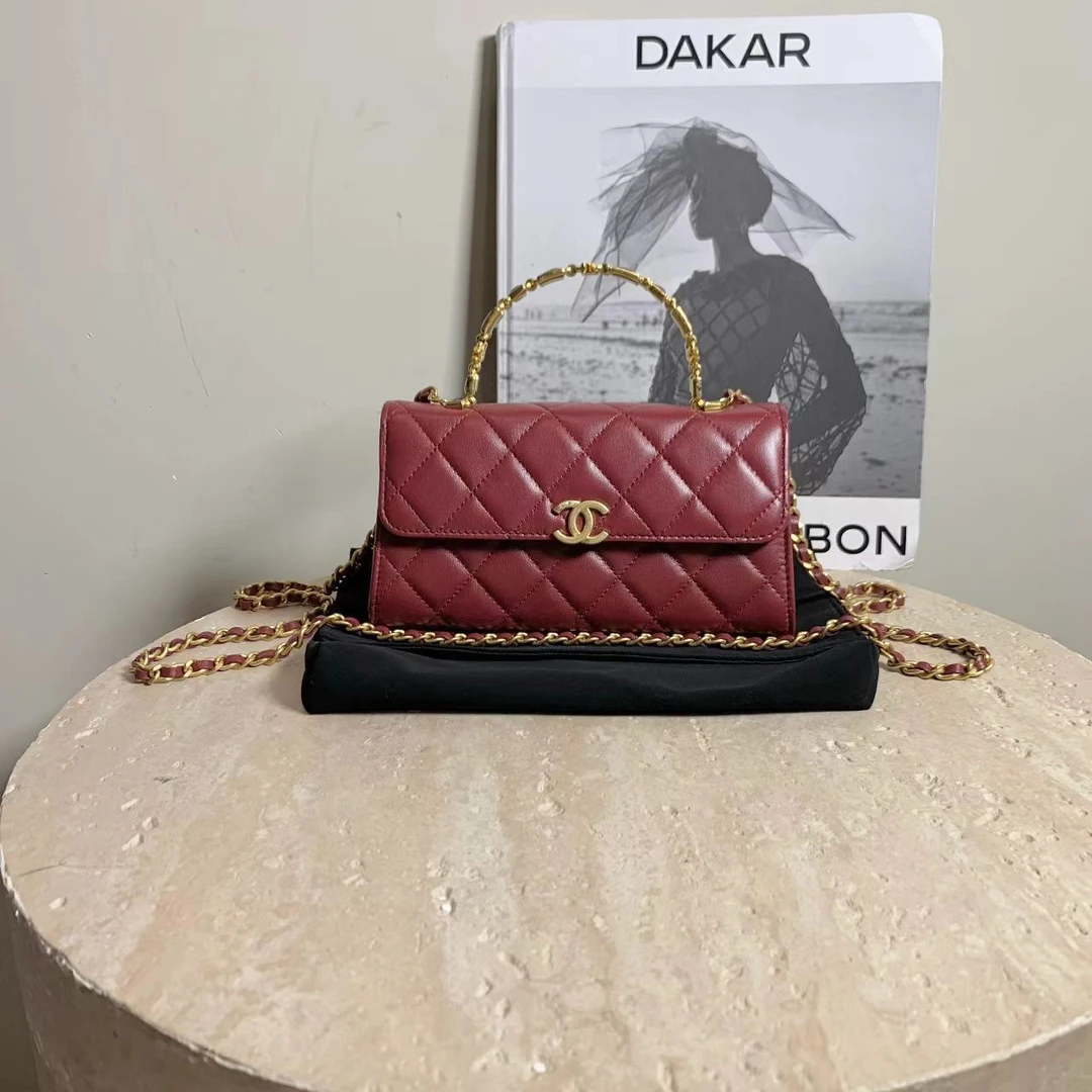 95新 Chanel/香奈儿 壹臻/红金羊珐琅手柄K elly大号 49857495