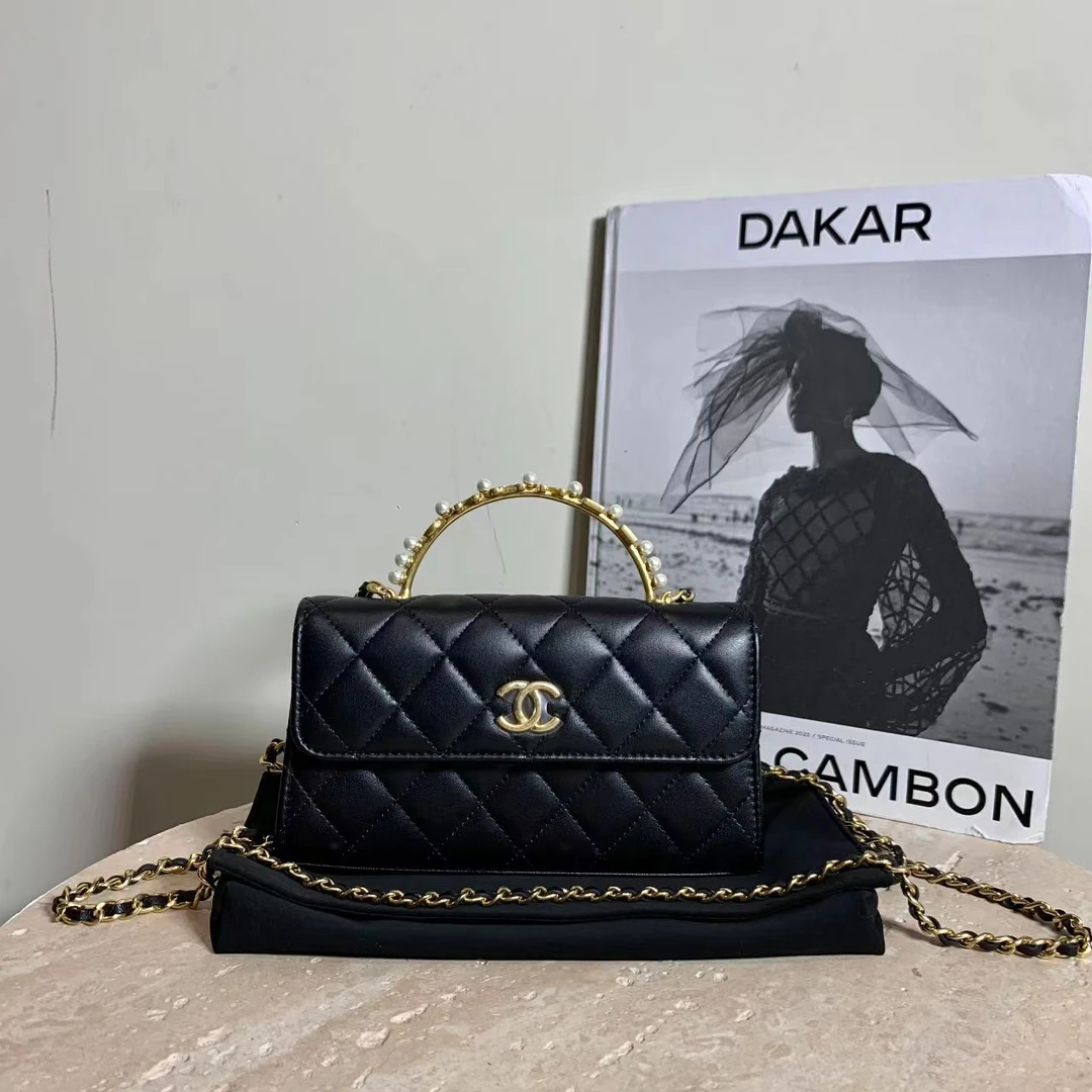 99新 Chanel/香奈儿 壹臻/23B黑金珍珠水钻手柄kelly 42447494