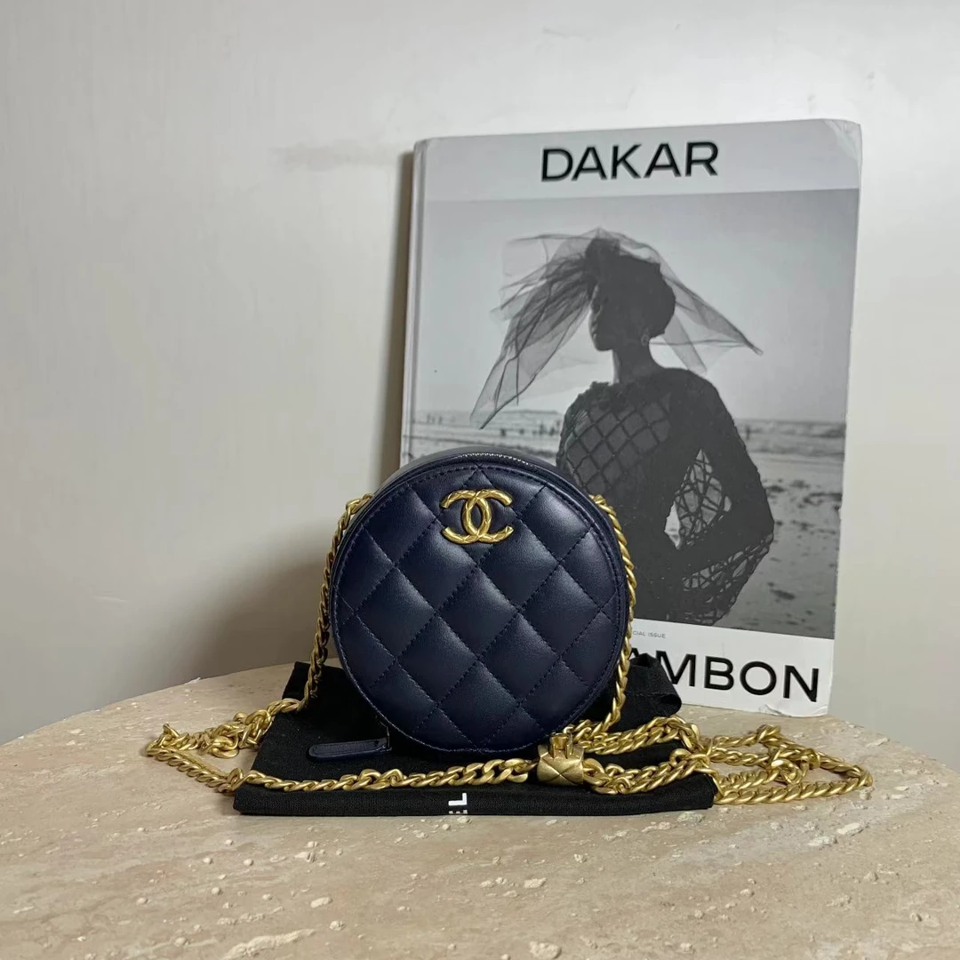 95新 Chanel/香奈儿 壹臻/22k深蓝色羊皮金柱圆饼 21523380
