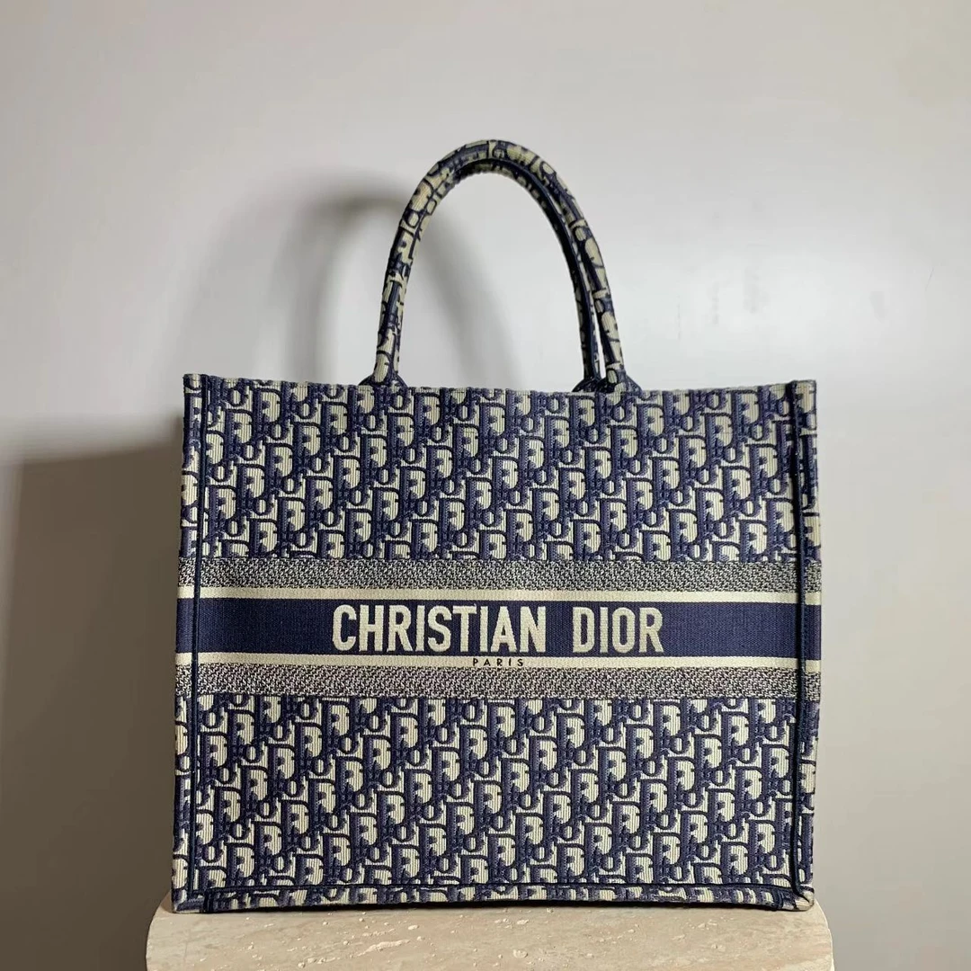 95新 DIOR/迪奥 壹臻/蓝色老花刺绣tote大号 64683935