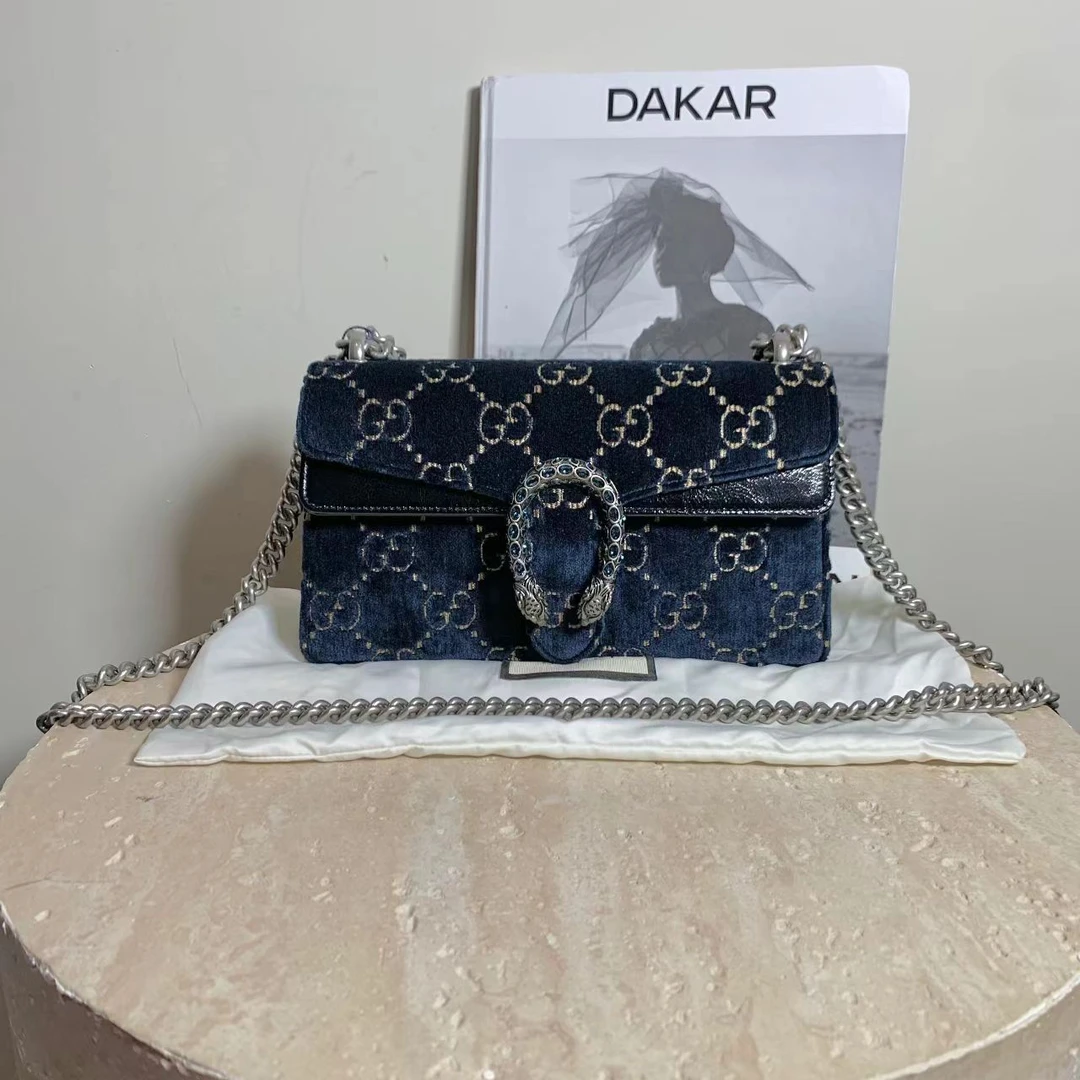 95新 GUCCI/古驰 壹臻/拆单 蓝色丝绒钻扣酒神新中号 38213169