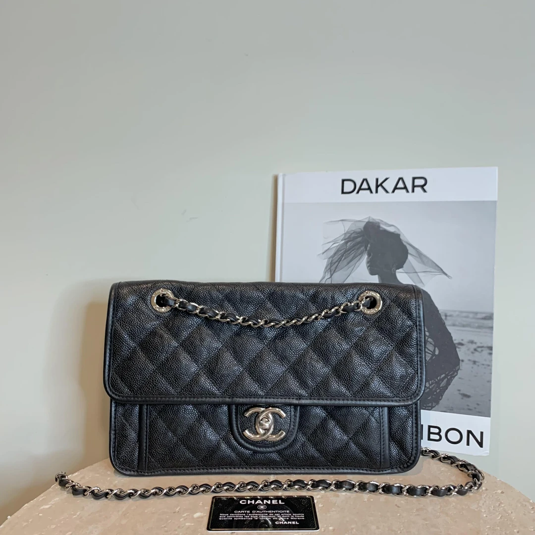 95新 Chanel/香奈儿 壹臻中古/ 黑银外缝线cf包15开 /30479778