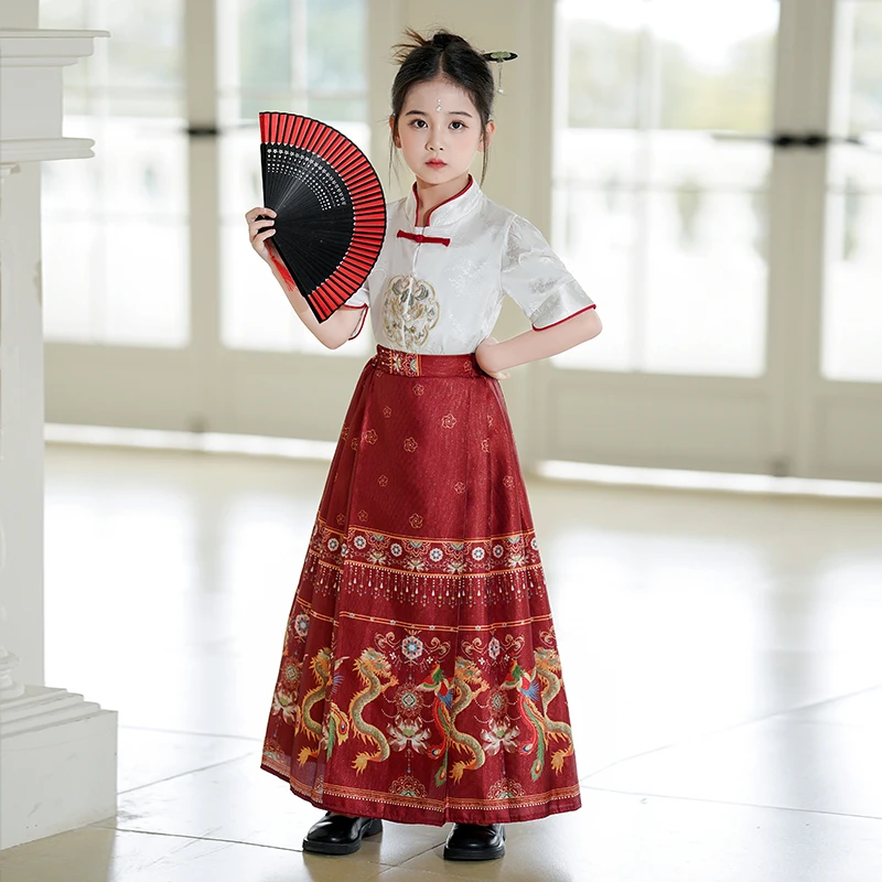 女童马面裙2025新款短袖夏季套装古装中国风中式复古儿童民族风