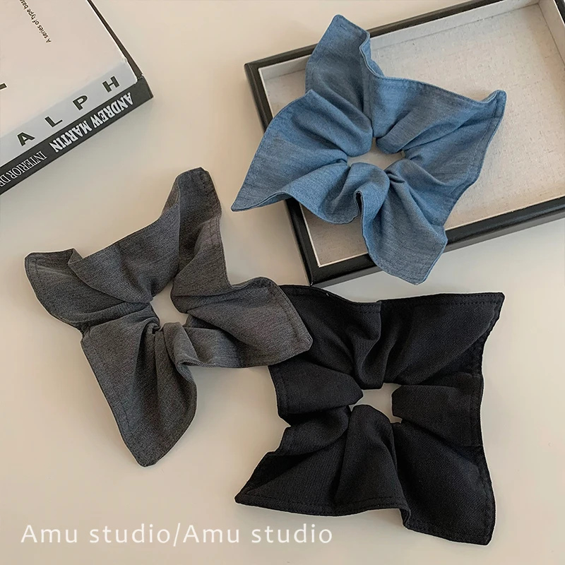 复古牛仔方巾发圈女大号韩国ins博主同款高级感皮筋发绳大肠发圈
