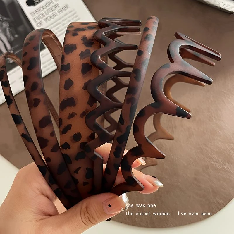 简约磨砂豹纹发箍女复古高级感波浪头箍高颅顶洗脸发卡带齿发饰品