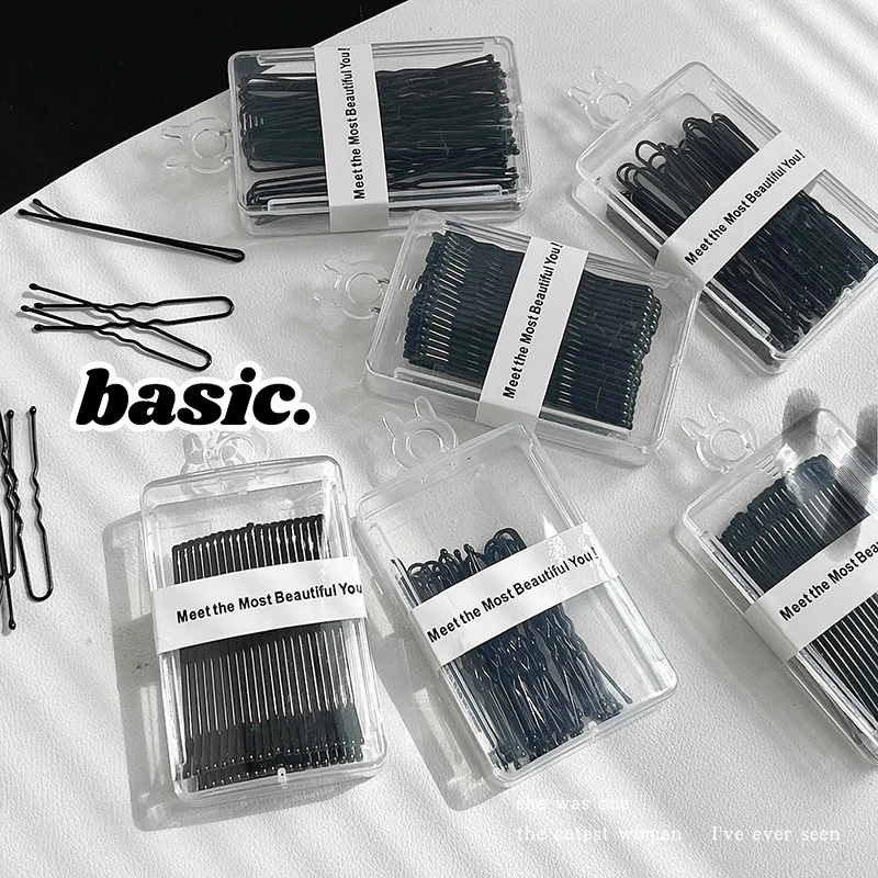 黑色盒装无痕u形盘发固定夹气质丸子头隐形发夹女发卡一字夹卡子~