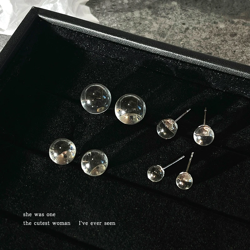 非金属玻璃耳饰 简约清冷感耳钉女款百搭透明珠子耳环气质耳饰品