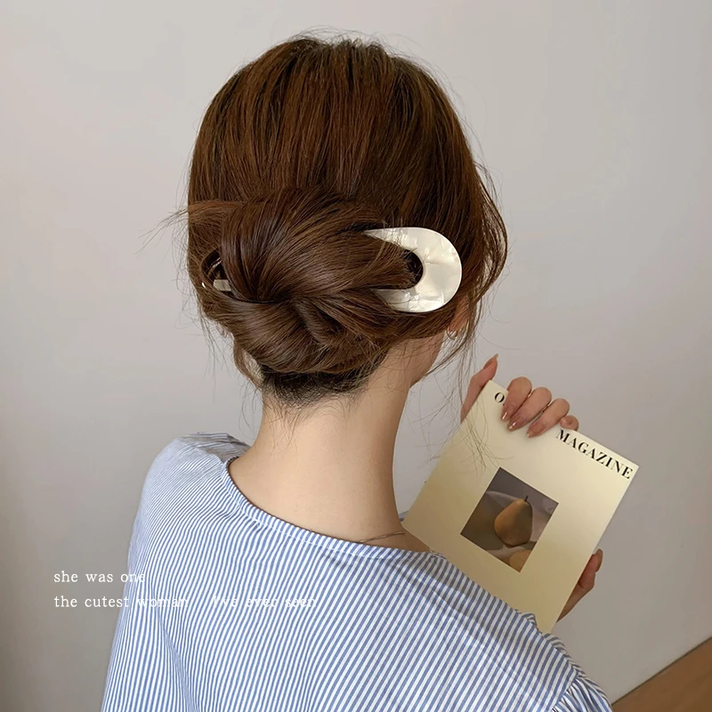 新中式醋酸U型发簪女高级感后脑勺盘头发簪子头饰丸子头古风发钗