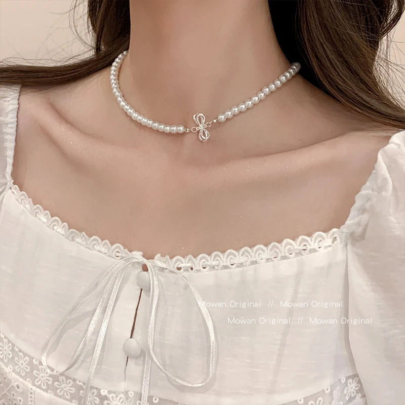 铜合金仿珍珠项链 网红蝴蝶锁骨链女款 2025新款设计感颈链配饰品