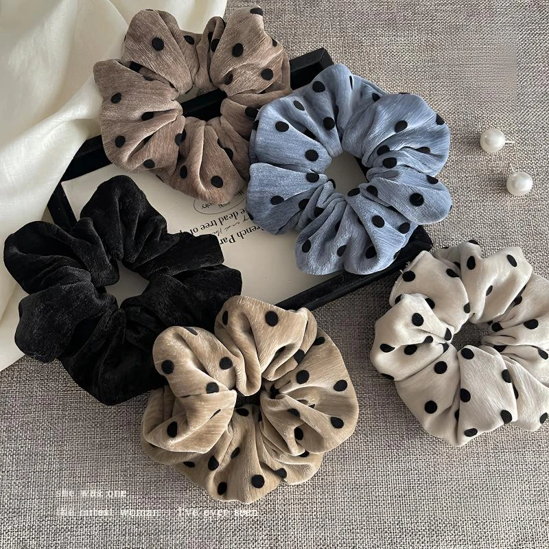 法式慵懒绒面波点大肠发圈女高级感扎马尾丸子头绳橡皮筋丝绒头花