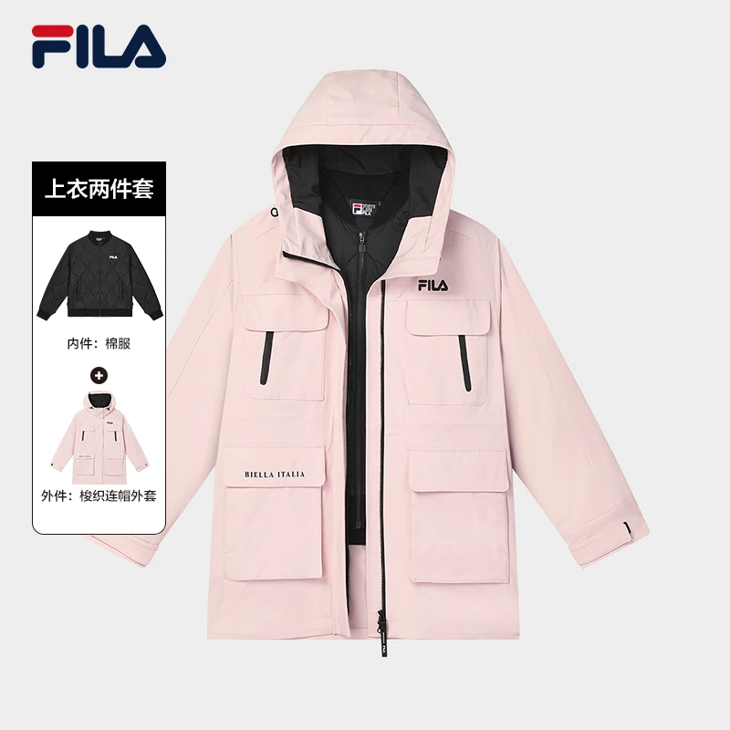 Fila/斐乐女冬【中长款三合一】户外运动连帽外套两件套F11W449703F
