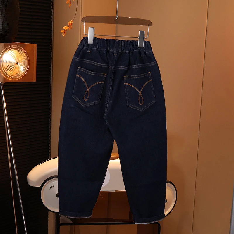 【现货】潮男童韩版复古弹力不掉色牛仔裤时尚宽松春装中大童W1003