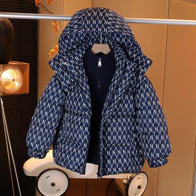 现货【提花羽绒服】男童保暖白鸭绒外套萌娃冬装韩版宽松潮流G5591