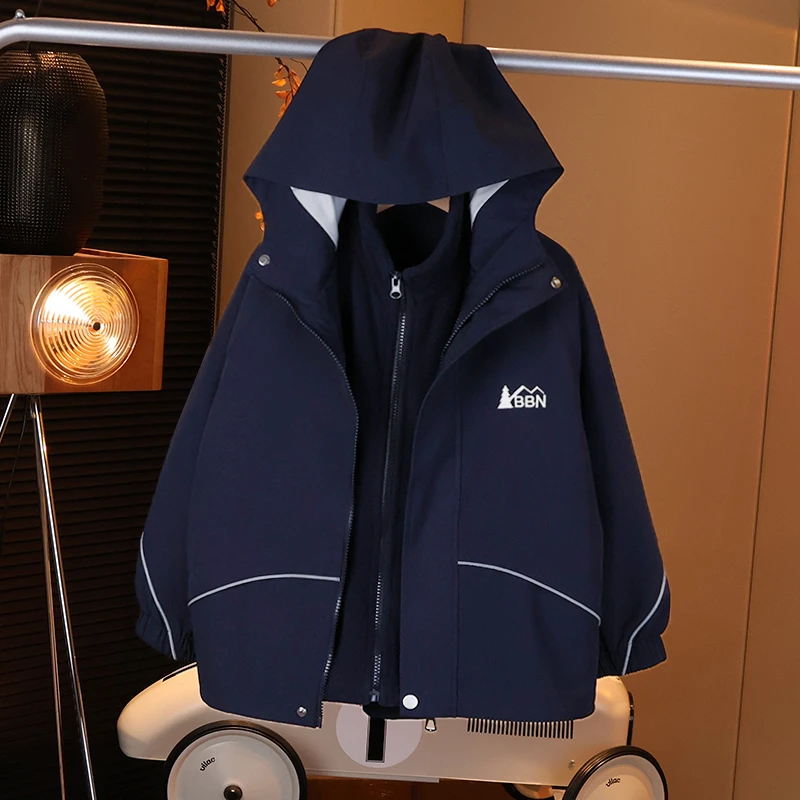 【现货】男童纯色连帽户外反光条冲锋衣春装中大百搭G5465