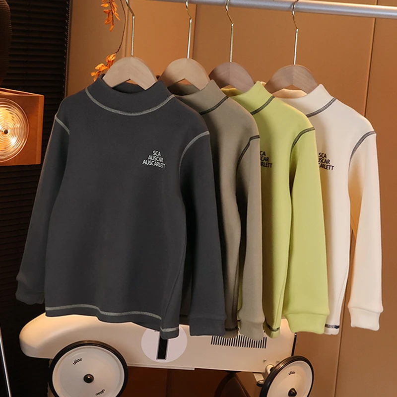 现货【加绒打底衫】潮男童半高领保暖内搭休闲宽松萌娃冬装AU022