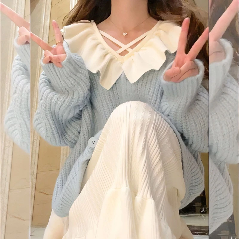 单件/大码女装2022秋冬款甜美盐系慵懒风针织开衫收腰奶糯针织裙