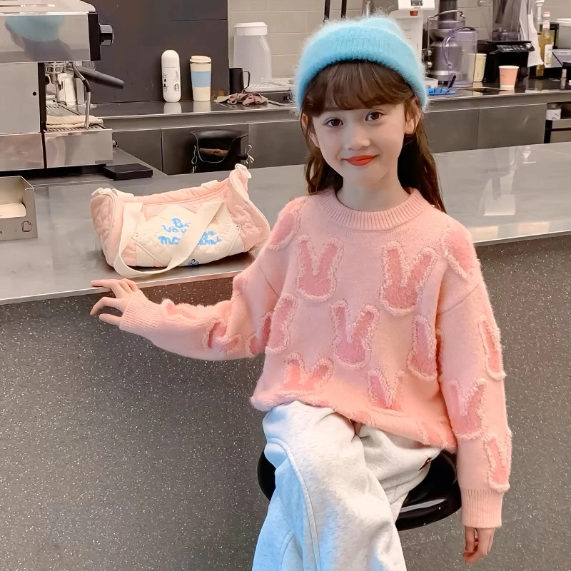喵【亲子装】女童毛衣秋冬装2024新款洋气百搭针织衫中大童加厚毛衣