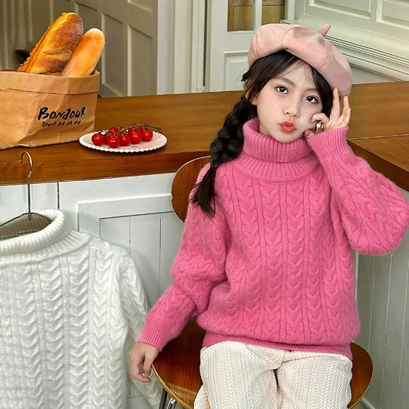 【亲子装】女童加厚毛衣2024冬季新款百搭高龄针织衫儿童保暖上衣