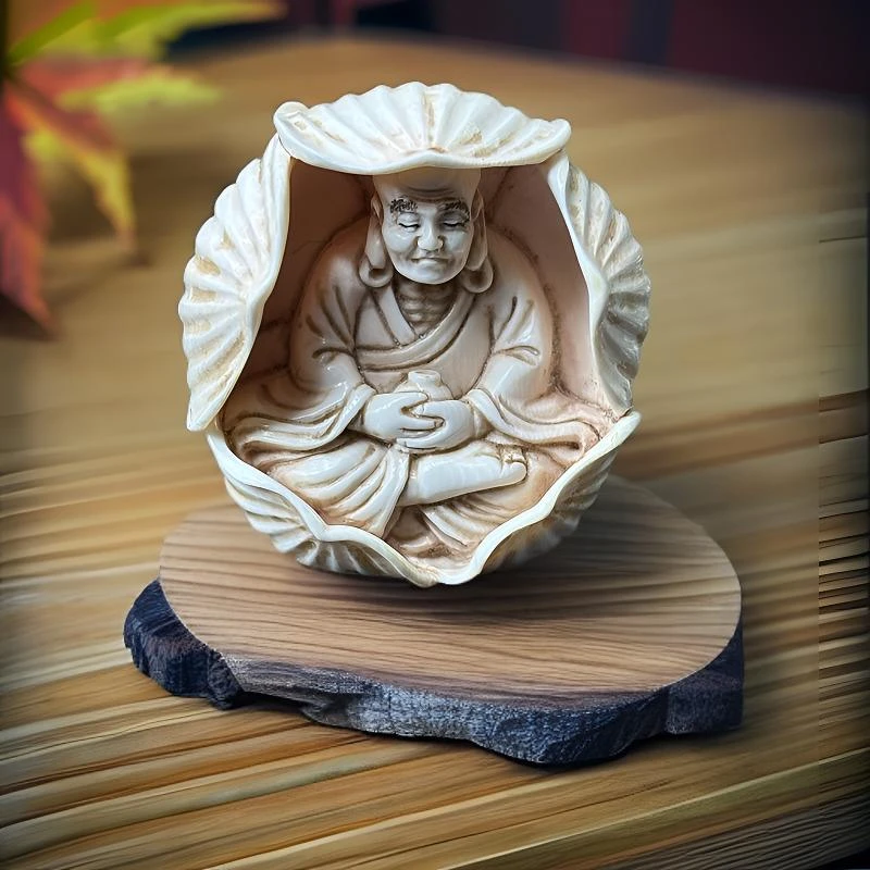 NBU006圆雕荷叶罗汉天然猛犸摆件 支持复检 假一罚四