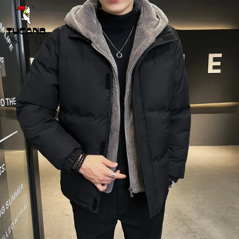 TUCANO/啄木鳥冬季假两件连帽棉衣保暖颗粒绒棉服男冬装棉袄外套
