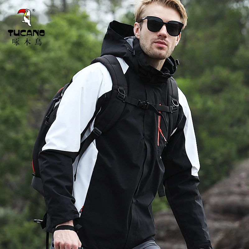 TUCANO/啄木鳥户外冲锋衣男女防水防风三合一拼色登山服夹克外套