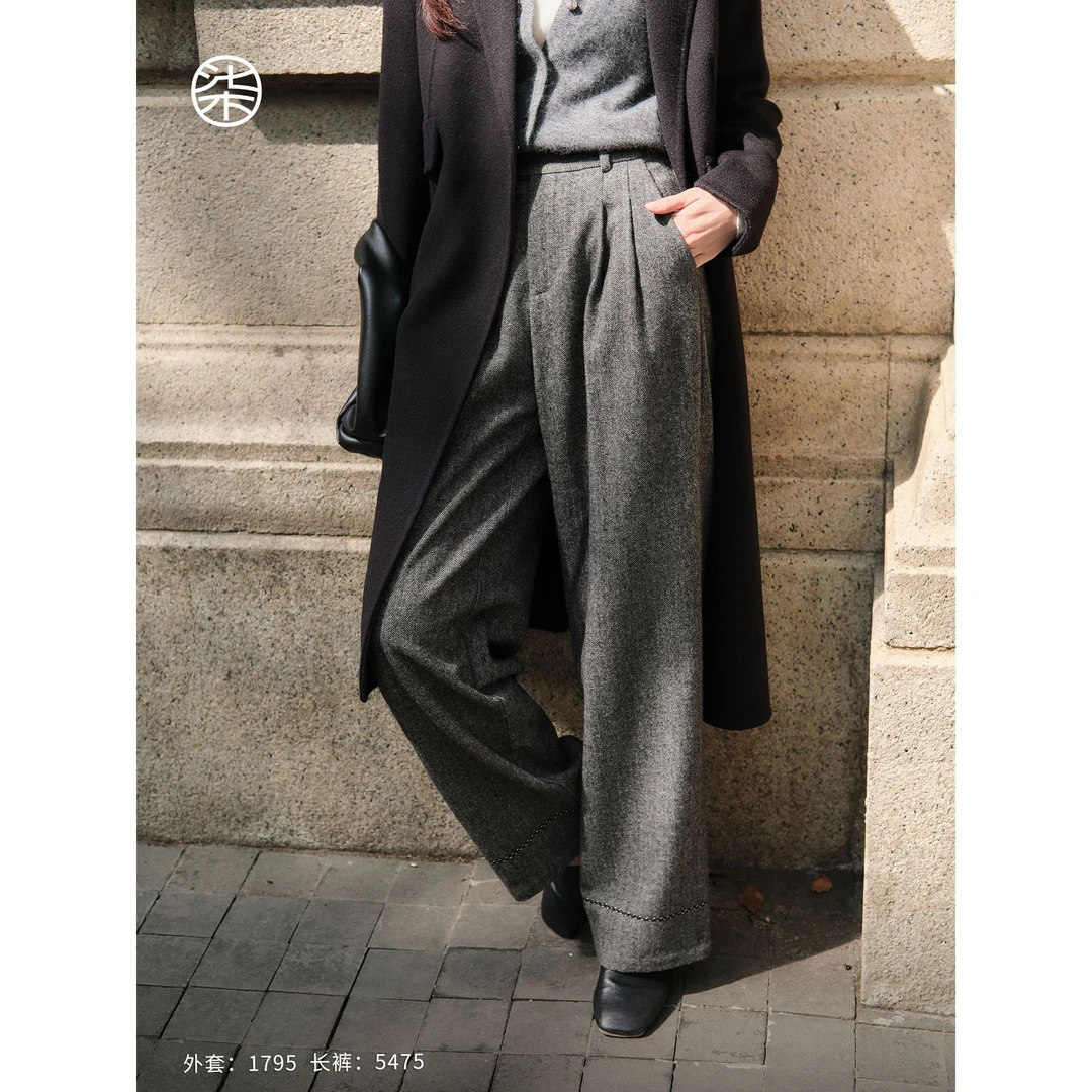 【柒量一裁】5475小个子美丽诺羊毛灰色阔腿裤通勤裤子休闲显瘦长裤