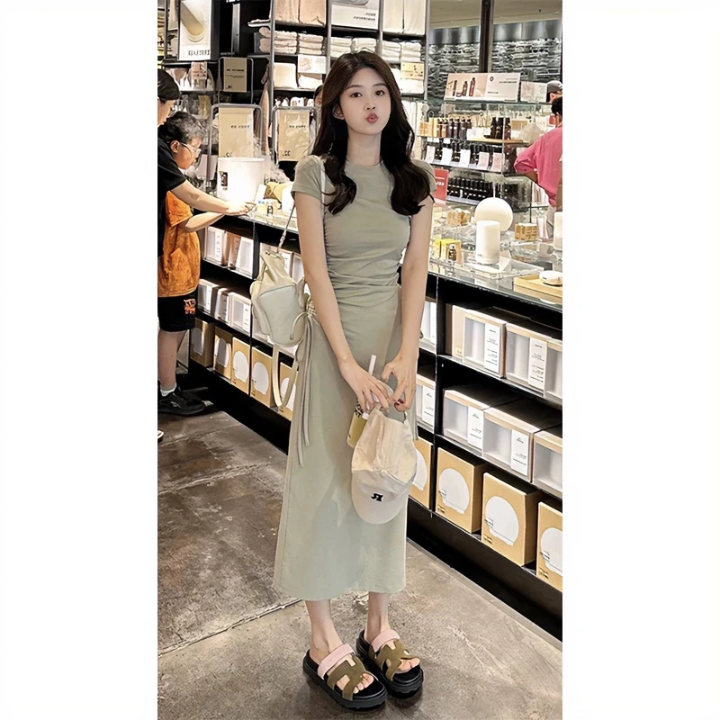纯欲收腰连衣裙2025新款女夏季小个子修身包臀裙长裙长款裙子夏
