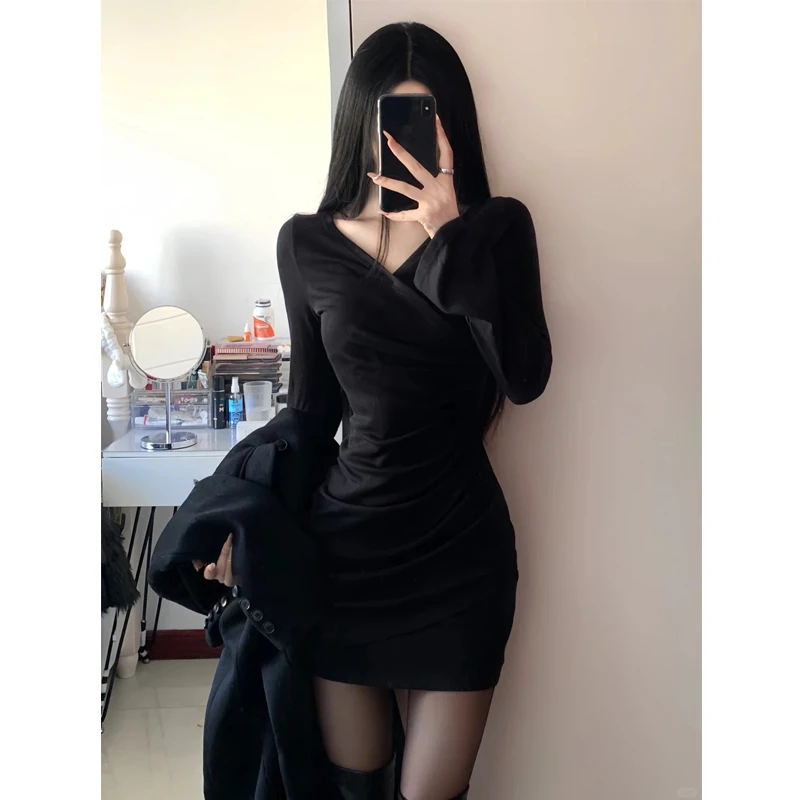 黑色包臀裙女连衣裙冬季内搭修身裙子修身显瘦紧身性感小妈风套装