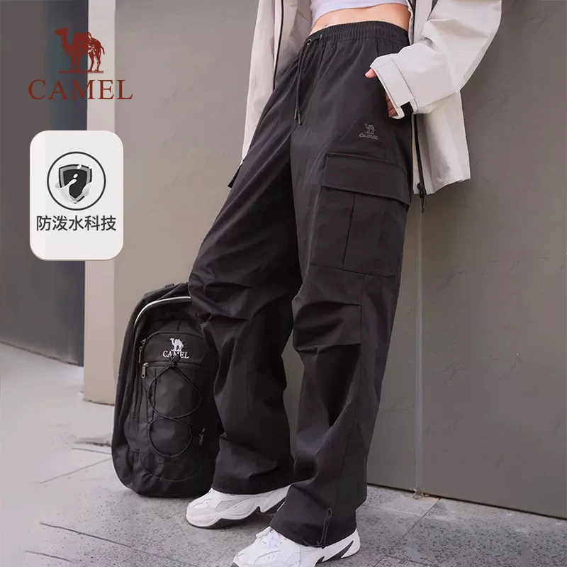 骆驼运动工装裤女2025春秋梭织户外防泼水长裤运动骑行百搭6619