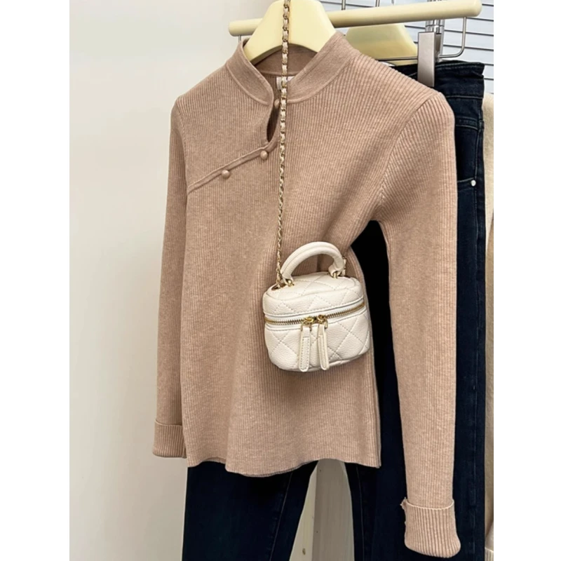 新中式国风立领镂空针织打底衫内搭女冬季加厚毛衣秋冬高级感上衣