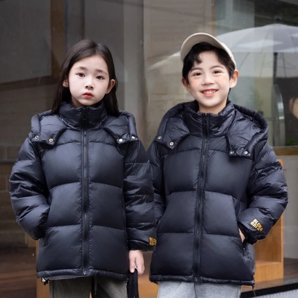 冬季新款升级版3.0男女童黑色金标羽绒服保暖连帽中大童亲子外套