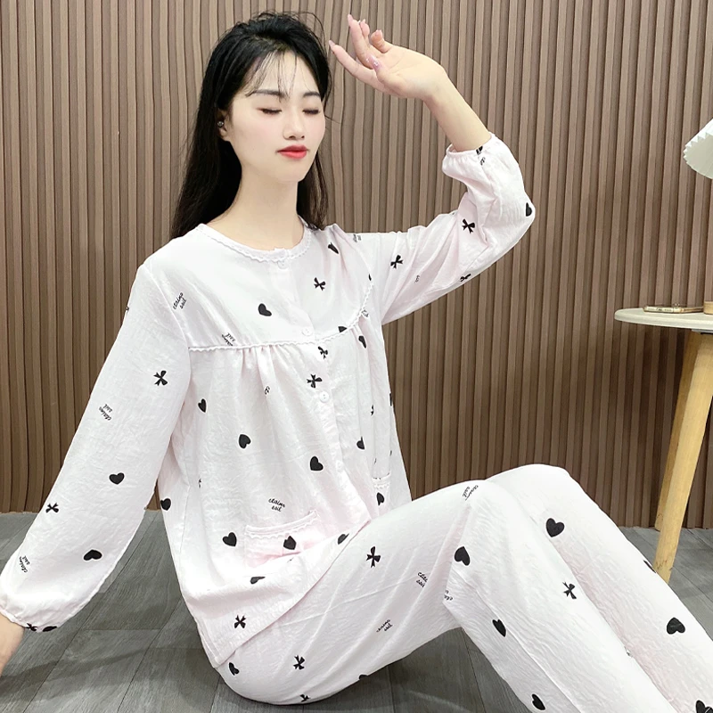 春秋款睡衣女新款高级感云朵棉可外穿宽松两件套甜美家居服Y126