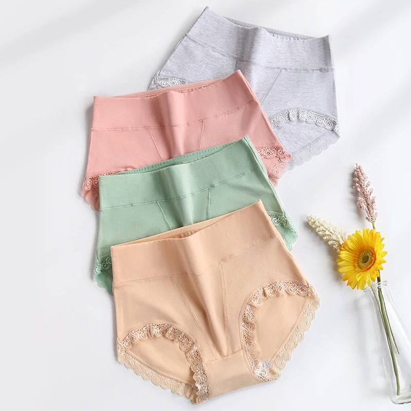 4条装女士高腰内裤女收腹收小肚子舒适棉质底裆大码三角裤090