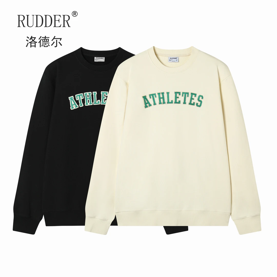 Rudder/洛德尔400g重磅精梳全棉舒适版型刺绣圆领卫衣水洗零缩水