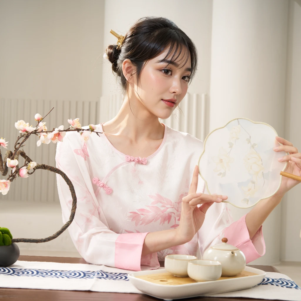康妮雅【扶摇】中式缎面提花睡衣女套装气质家居服新国风家居服套装