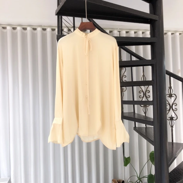 纯色立领抽绳衬衫简约长袖上衣231000