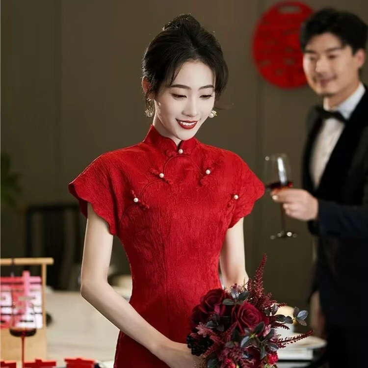 红色新款改良版订婚敬酒回门旗袍气质优雅高级感显瘦旗袍