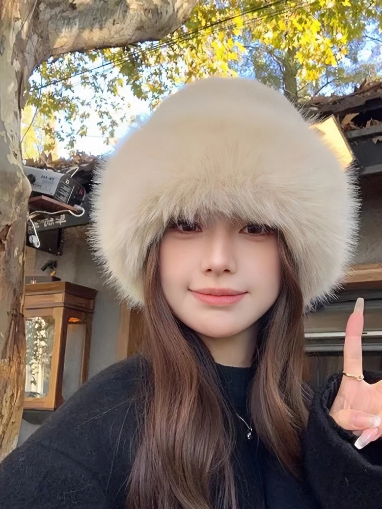 批发冬季新款毛绒毛毛仿狐狸加厚保暖渔夫帽大头仿皮蒙古防寒帽子