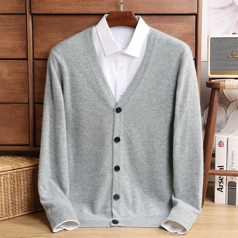 【100%山羊绒】290g太阳狮轻奢纯色净版纯羊绒V领开衫105630