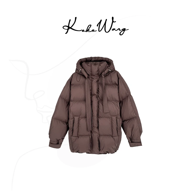 KOKO WANG"鱼子酱"轻奢保暖抽绳连帽i时尚百搭鹅绒外套3092631