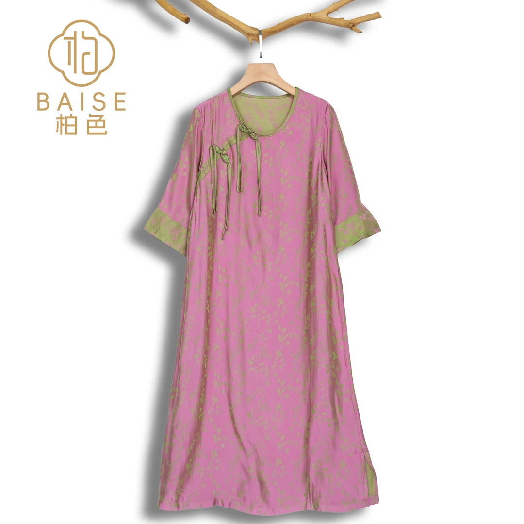中式连衣裙复古花色传统改良气质女装春季宽松连衣裙1627