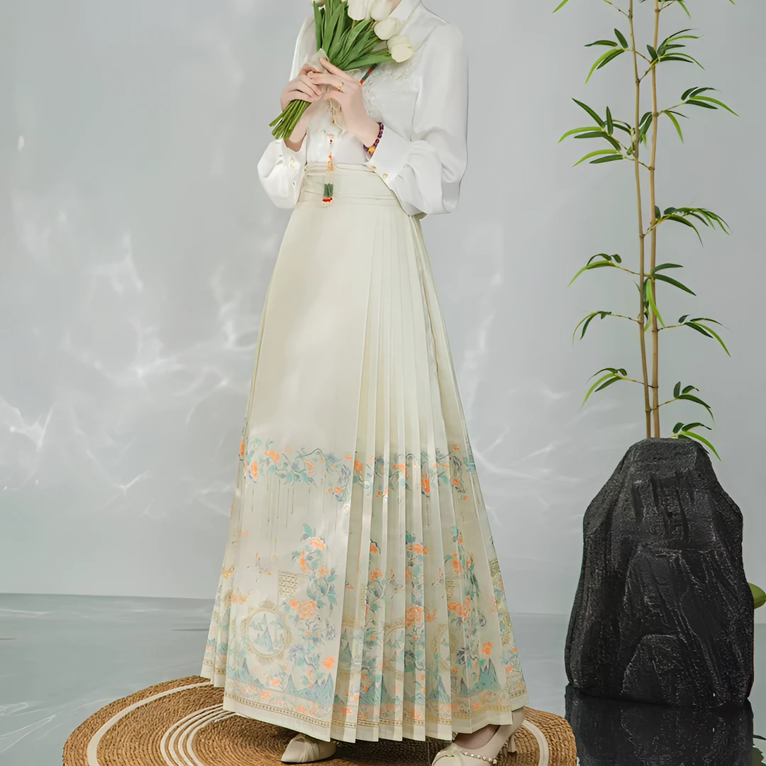 新款繁花原创汉服明制妆花马面裙六对褶缎面秋冬马面裙