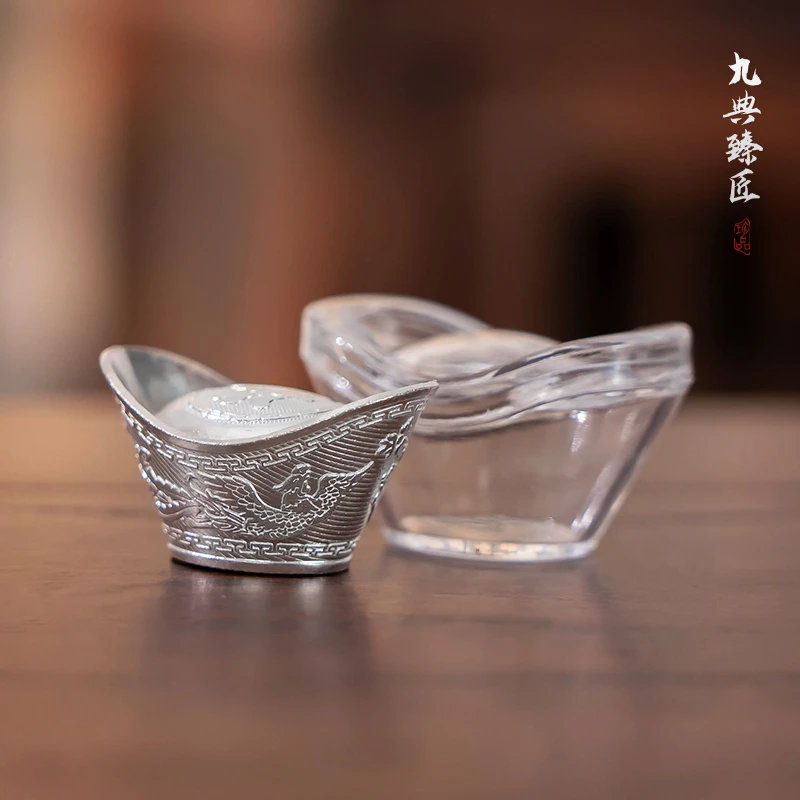 足银银制品 999足银元宝足银摆件空心银锭送礼家用传承茶宠摆件
