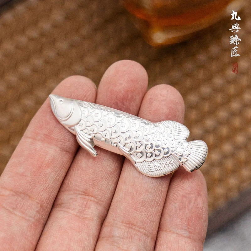 足银银制品 足银999银龙鱼茶宠摆件泡茶神器泡茶煮水专用软化水质